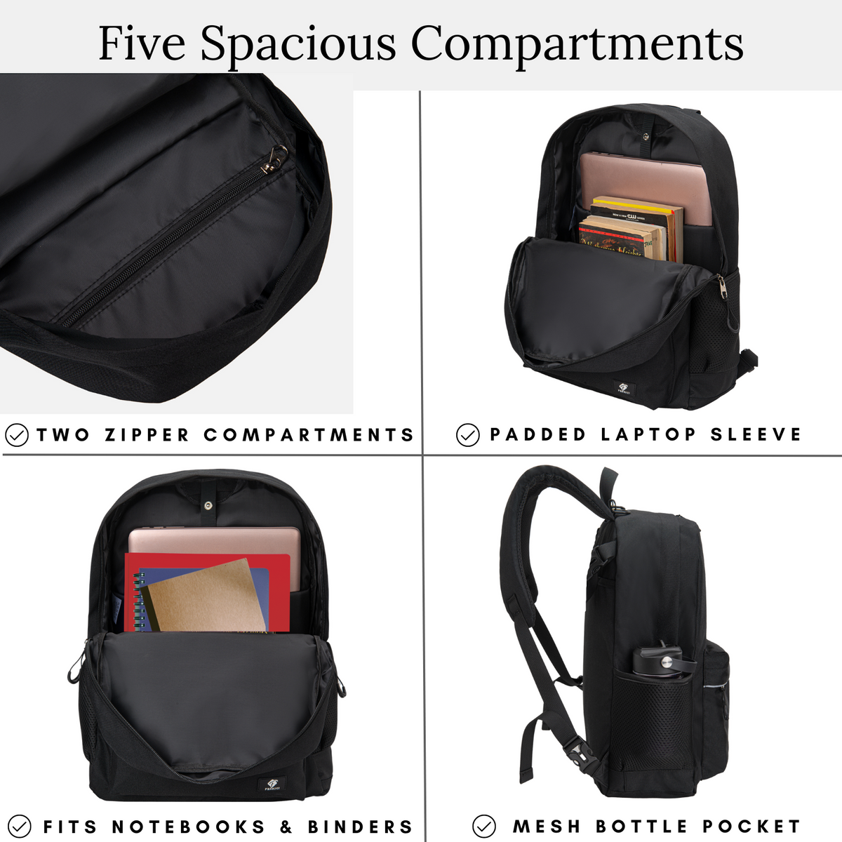 Black backpack with shop compartments