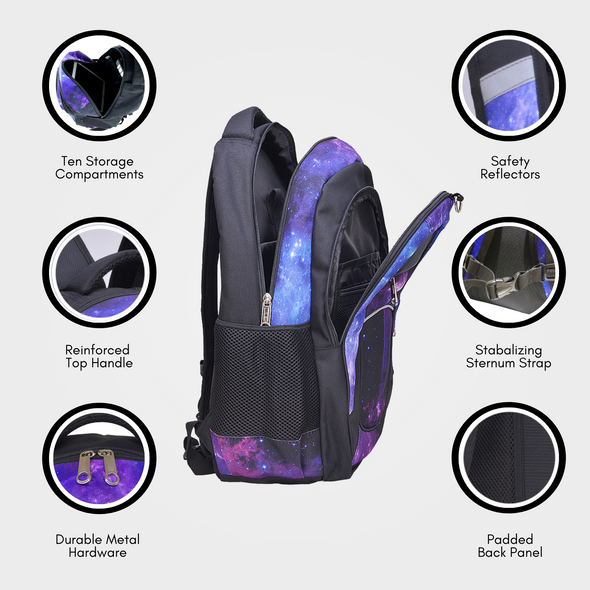 Kids Backpack and Lunch Box Set, Galaxy, Purple, Gives Back to Great Cause, 18 Inches