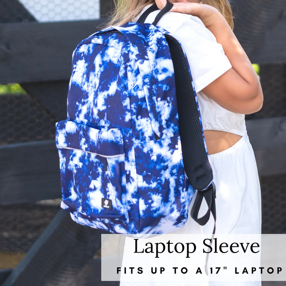 Blue Tie Dye Kids Backpack with Laptop Compartment, Durable, Ultra-Durable, Gives Back to a Great Cause, 17 Inches