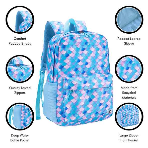 Mermaid Backpack with Laptop Compartment, Aqua Backpack, Durable, Gives Back to a Great Cause, 17 Inches