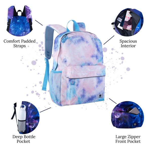 Girls Backpack and Lunch Box Set, Pastel Tie Dye, Gives Back to Great Cause, 16 Inches