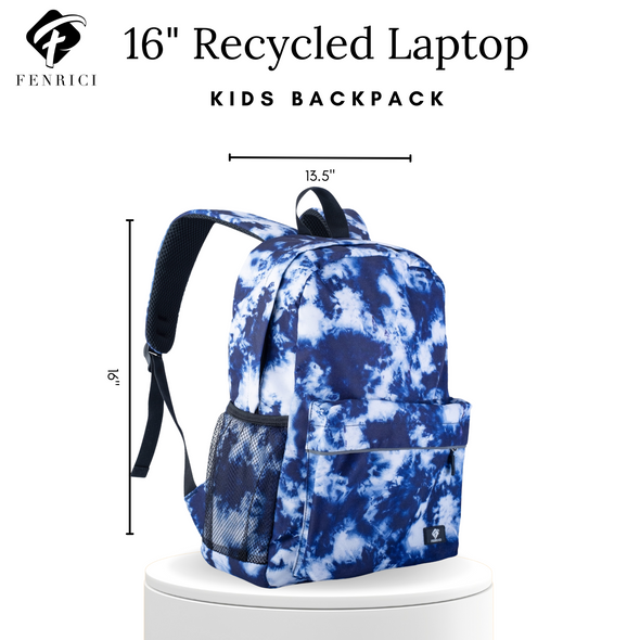 16" Blue Tie Dye Backpack with Laptop Compartment, Double Your Donation
