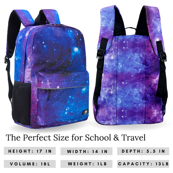 Kids Backpack and Lunch Box Set with Bento Box, Purple Galaxy, Gives Back to Great Cause, 17 Inches