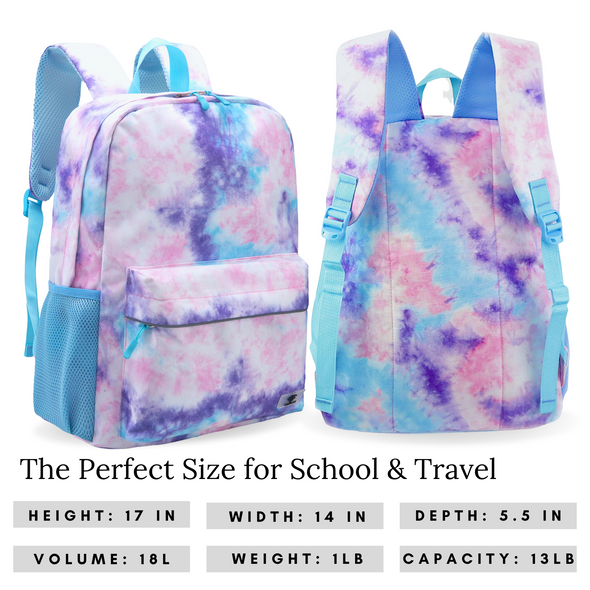 Kids Backpack and Lunch Box Set with Bento Box, Pastel Pink Tie Dye Backpack Set, Gives Back to a Great Cause, 17 Inches