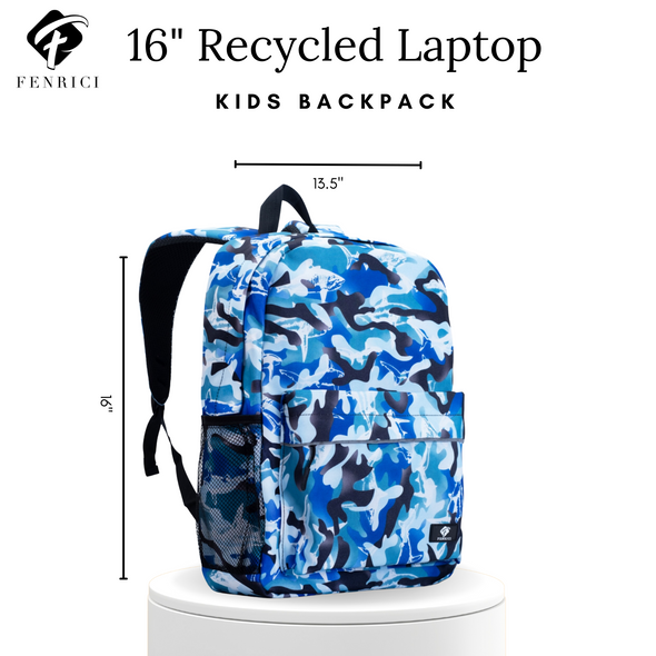 16" Blue Shark Backpack with Laptop Compartment, Buy One-Give Two