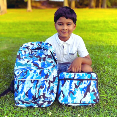 16" Blue Shark Backpack with Laptop Compartment, Double Your Donation