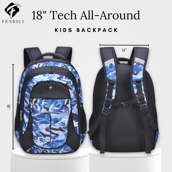 18" Shark Backpack with Laptop Compartment, Double Your Donation