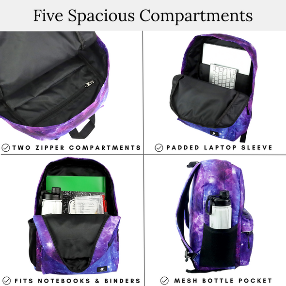 Kids Backpack and Lunch Box Set, Galaxy, Purple, Gives Back to Great Cause, 17 Inches