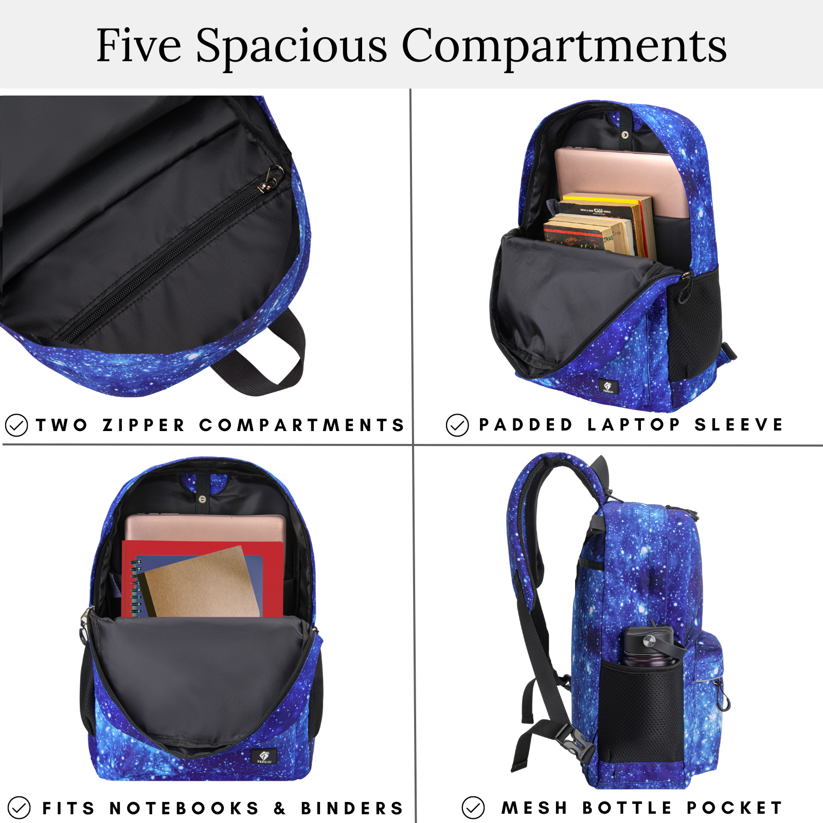 blue backpack with laptop sleeve Galaxy Backpack with Laptop Compartment, Blue Backpack, Durable, Gives – Fenrici Brands