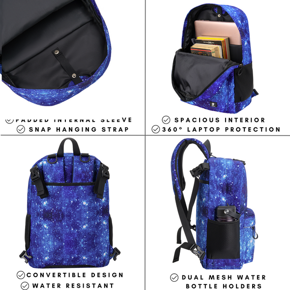 Adaptive Backpack with Laptop Compartment, Durable, Gives Back to a Great Cause, 17 Inches, Blue Galaxy