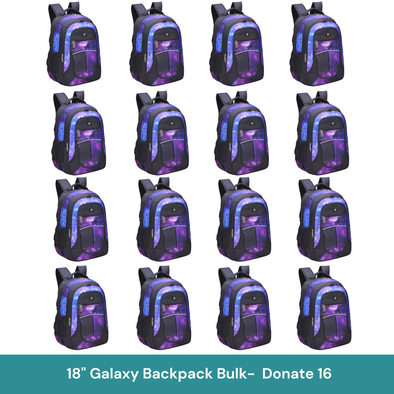 Bulk (16 Units) 18" Galaxy Backpack with Laptop Compartment, Double Your Donation