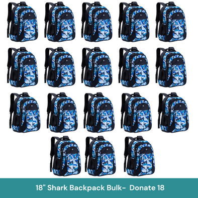 Buk (18 Units) 18" Shark Backpack with Laptop Compartment, Double Your Donation