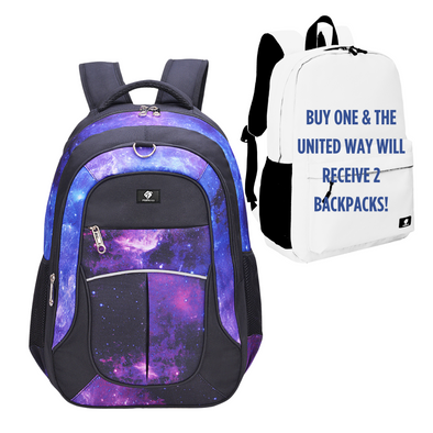 18" Galaxy Backpack with Laptop Compartment, Purple Backpack, Durable, Gives Back to a Great Cause