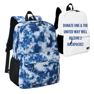 17" Blue Tie Dye Kids Backpack with Laptop Compartment, Double Your Donation