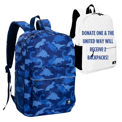 16" Blue Dinosaur Backpack with Laptop Compartment, Double Your Donation
