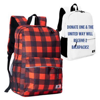 16" Red Buffalo Check Backpack with Laptop Compartment, Double Your Donation