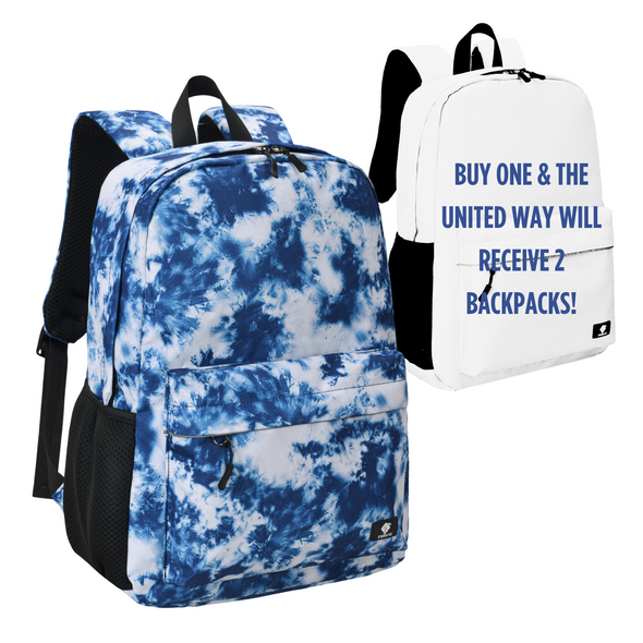 17" Blue Tie Dye Kids Backpack with Laptop Compartment, Buy One-Give Two