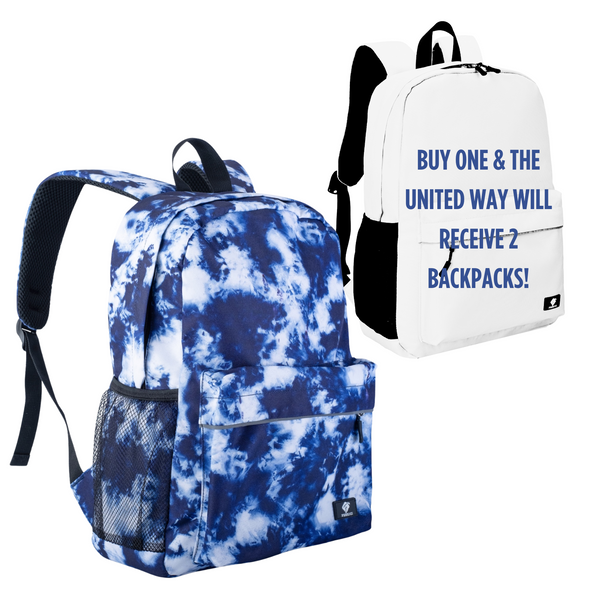 16" Blue Tie Dye Backpack with Laptop Compartment, Buy One-Give Two