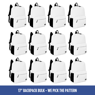 Bulk (12 Units) 17" Any Pattern Backpack with Laptop Compartment, Double Your Donation (Buy 12-Give 24)