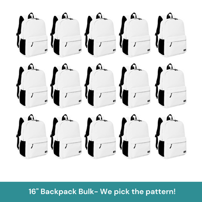 Bulk (15 Units) 16" Any Pattern Backpack with Laptop Compartment, Double Your Donation (Buy 15-Give 30)