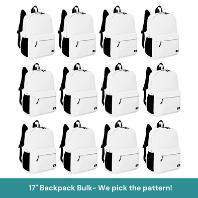 Bulk (12 Units) 17" Any Pattern Backpack with Laptop Compartment, Double Your Donation (Buy 12-Give 24)