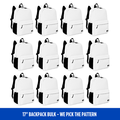 Bulk (12 Units) 17" Any Pattern Backpack with Laptop Compartment, Double Your Donation (Buy 12-Give 24)