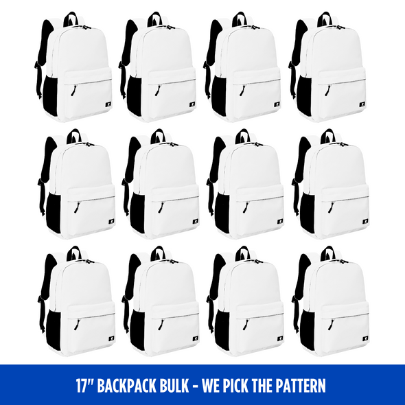 Bulk (12 Units) 17" Any Pattern Backpack with Laptop Compartment, Double Your Donation (Buy 12-Give 24)