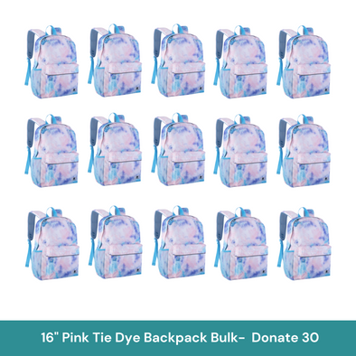 Bulk (15 Units) 16" Pink Tie Dye Backpack with Laptop Compartment, Double Your Donation (Buy 15 - Give 30)