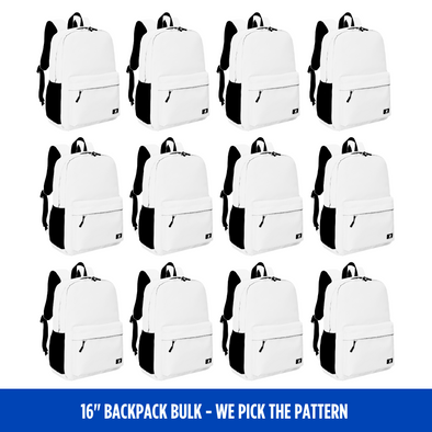 Bulk (15 Units) 16" Any Pattern Backpack with Laptop Compartment, Double Your Donation (Buy 15-Give 30)