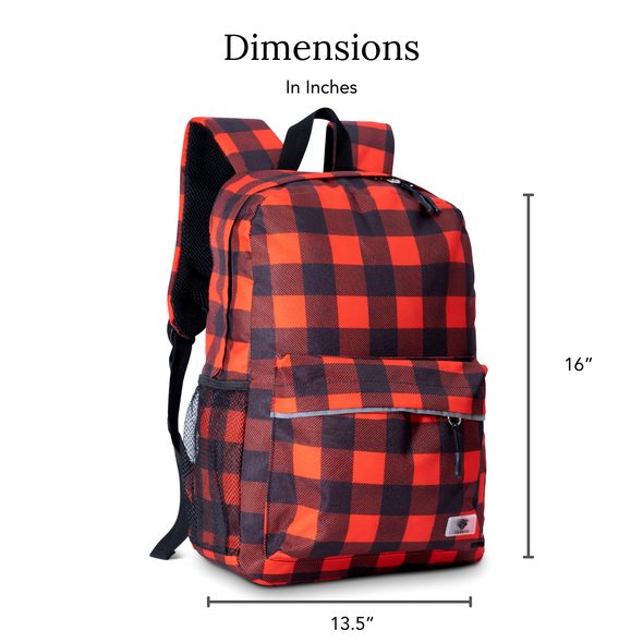 Bulk (15 Units) 16" Red Buffalo Check Backpack with Laptop Compartment, Double Your Donation (Buy 15 - Give 30)