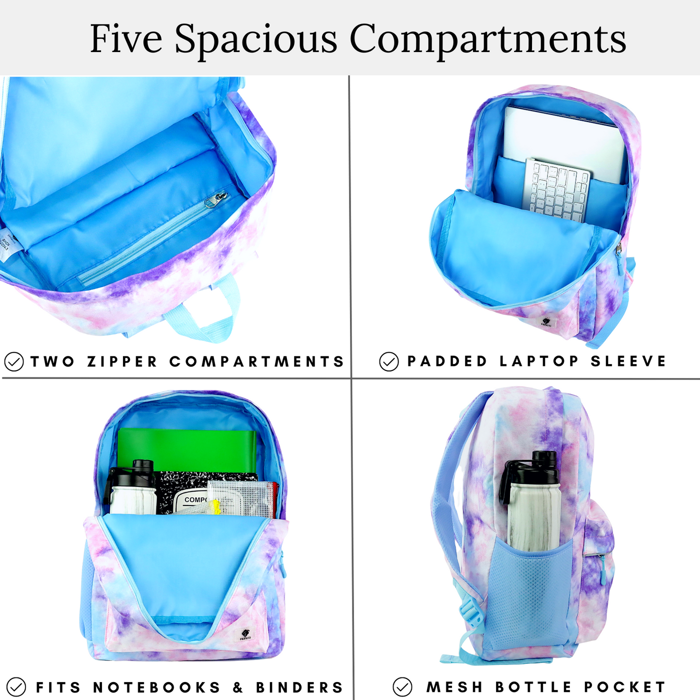 accessory innovations little & big kids tie-dye backpack Pastel Tie Dye Backpack with Laptop Compartment, Pink Backpack, Durable, Gives Back to a Great Cause, 17 Inches