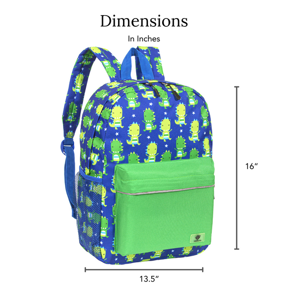 Bulk (15 Units) Green Dino Preschool Backpacks with Laptop Compartment, Buy One-Give Two (Buy 15 - Give 30)