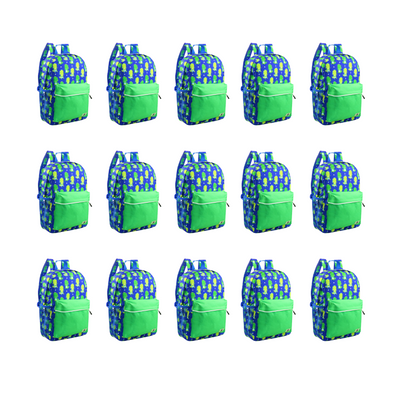 Bulk (15 Units) Green Dino Preschool Backpacks with Laptop Compartment, Double Your Donation (Buy 15 - Give 30)
