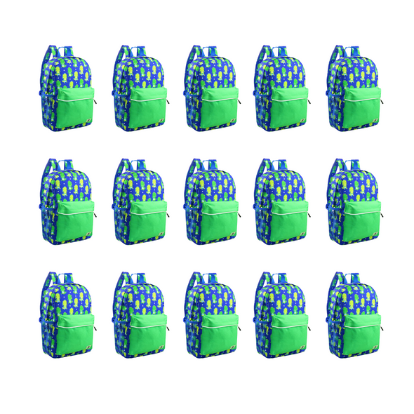 Bulk (15 Units) Green Dino Preschool Backpacks with Laptop Compartment, Buy One-Give Two (Buy 15 - Give 30)