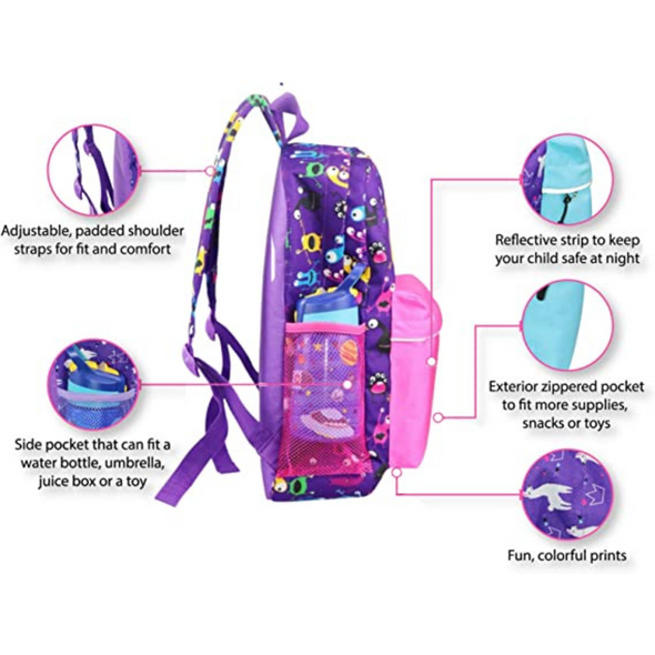 Bulk (15 Units) 16" Pink Monster Backpack with Laptop Compartment, Double Your Donation (Buy 15 - Give 30)