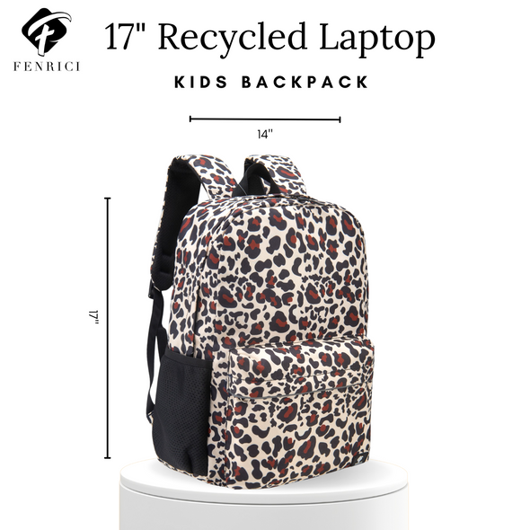 Cheetah Print Kids Backpack with Laptop Compartment, Durable, Gives Back to a Great Cause, 17 Inches