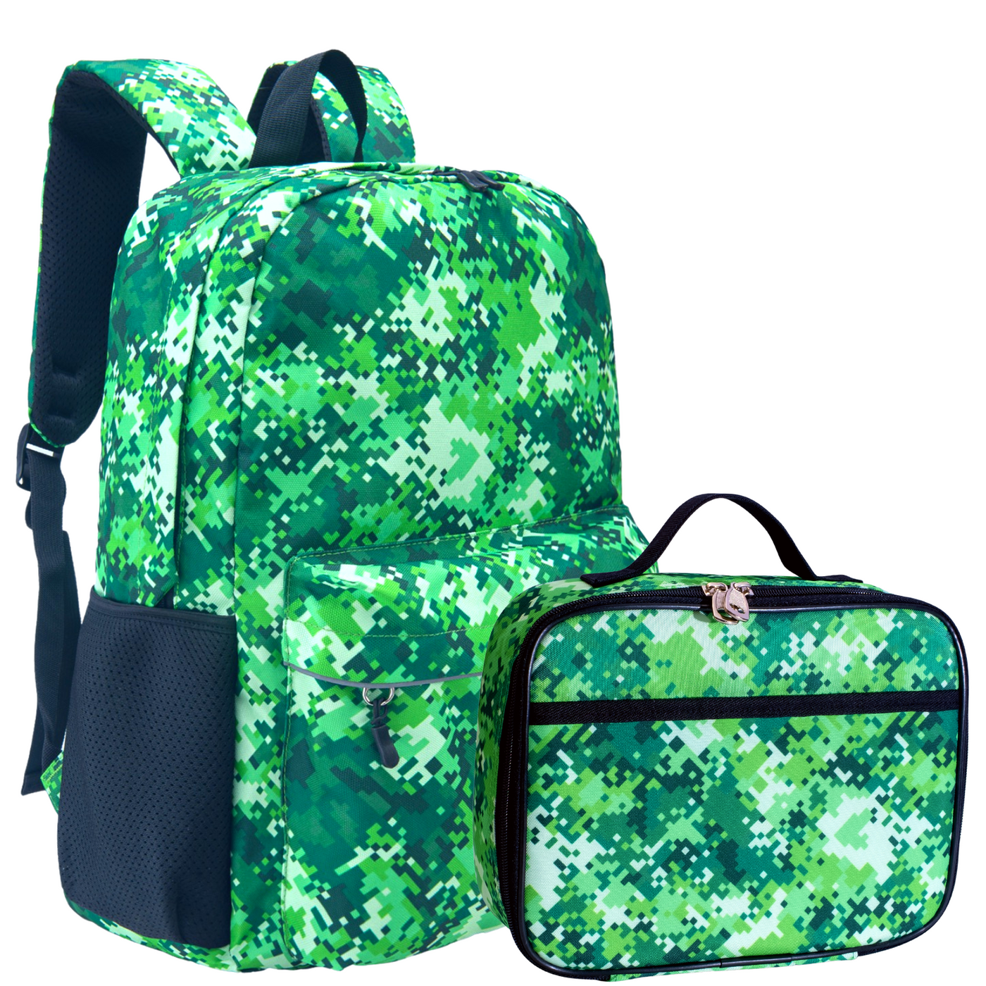 Boys Backpack and Lunch Box Set, Green Pixel, Gives Back to Great