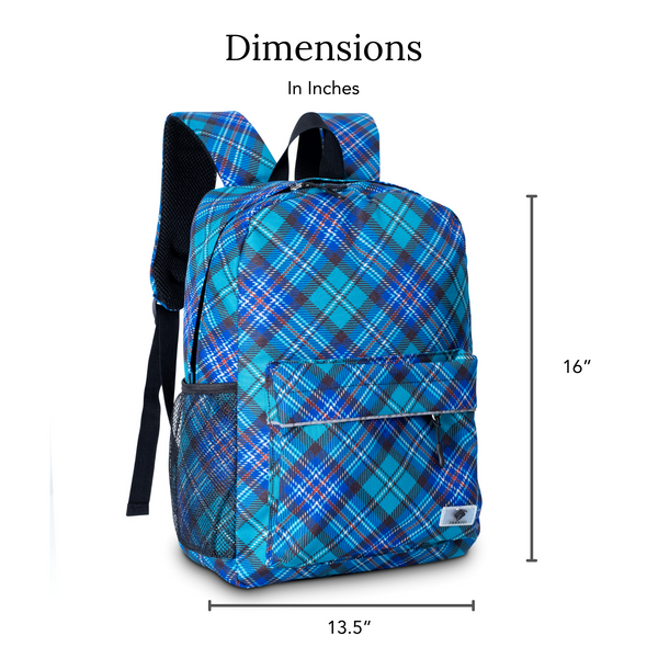 Green Tartan Plaid Kids Backpack with Laptop Compartment, Durable, Gives Back to a Great Cause, 16 Inches