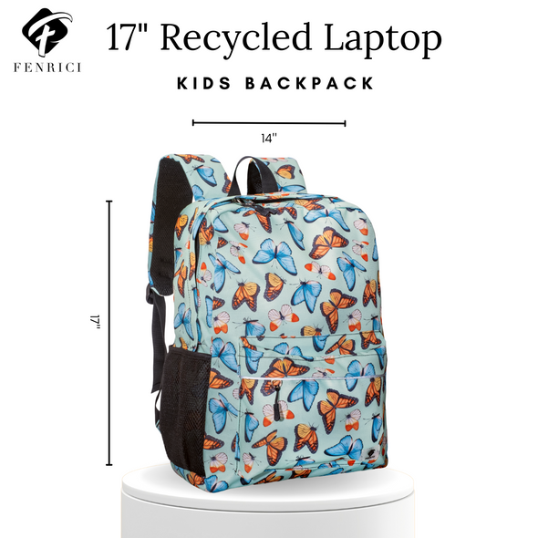 Butterfly Backpack with Laptop Compartment, Green Backpack, Durable, Gives Back to a Great Cause, 17 Inches