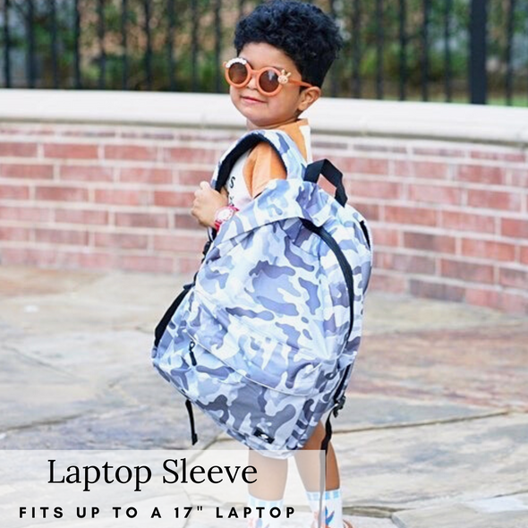 Gray Camo Kids Backpack with Laptop Compartment, Durable, Gives Back to a Great Cause, 17 Inches
