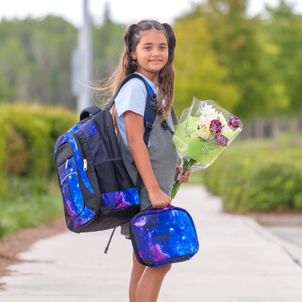 Kids Backpack and Lunch Box Set with Bento Box, Purple Galaxy, Gives B – Fenrici Brands Kids Backpack and Lunch Box Set with Bento Box, Purple Galaxy, Gives B – Fenrici Brands