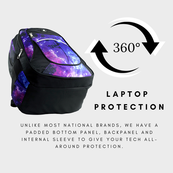 Galaxy Backpack with Laptop Compartment, Purple Backpack, Durable, Gives Back to a Great Cause, 18 Inches