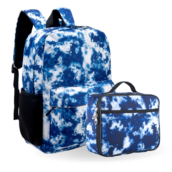 Kids Backpack and Lunch Box Set, Blue Tie Dye, Gives Back to Great Cause, 17 Inches