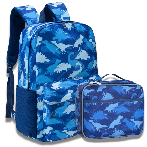 Boys Backpack and Lunch Box Set, Blue Dinosaur, Gives Back to Great Cause, 17 Inches
