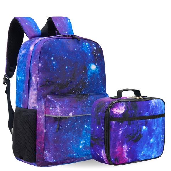 Kids Backpack and Lunch Box Set, Galaxy, Purple, Gives Back to Great Cause, 17 Inches