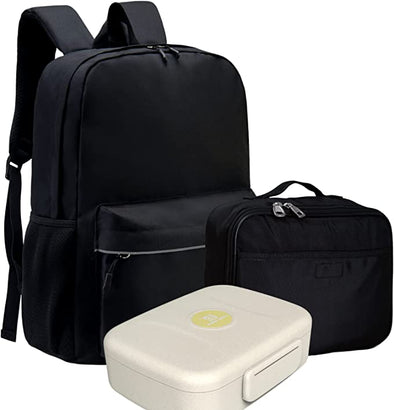 Kids Backpack and Lunch Box Set with Bento Box, Black, Gives Back to Great Cause, 17 Inches