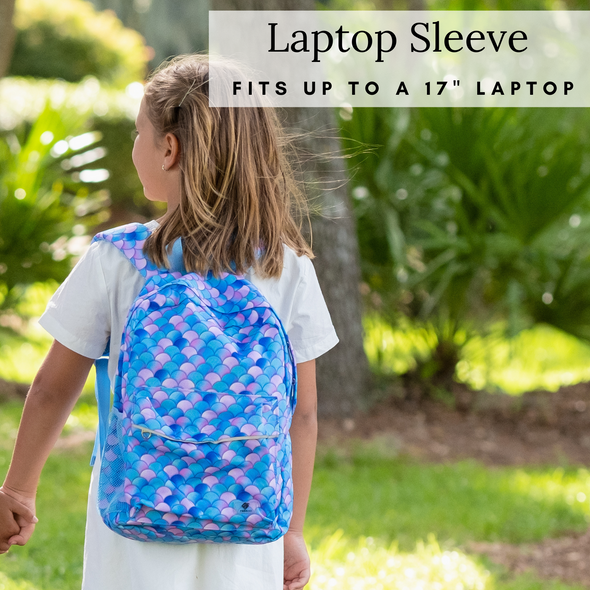 Mermaid Backpack with Laptop Compartment, Aqua Backpack, Durable, Gives Back to a Great Cause, 17 Inches