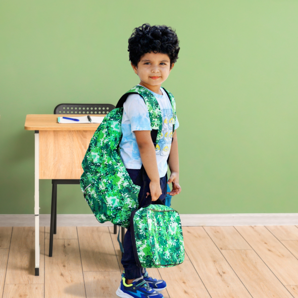Boys Backpack and Lunch Box Set, Green Pixel, Gives Back to Great Cause, 17 Inches