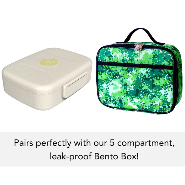 Green Pixel Kids Lunch Box - Soft-Sided, Insulated, Gives Back to a Great Cause