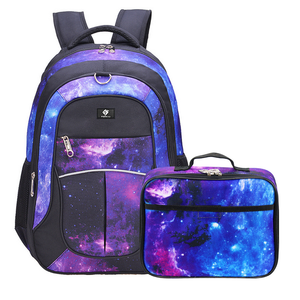 Kids Backpack and Lunch Box Set, Galaxy, Purple, Gives Back to Great Cause, 18 Inches